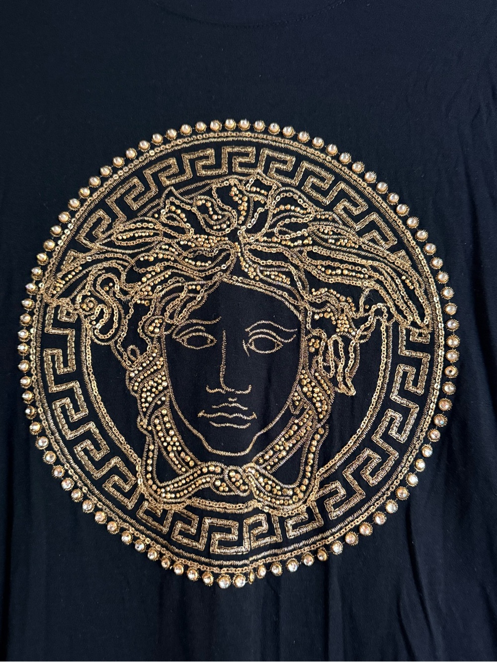 Versace Black Tee with Gold Medusa Emblem